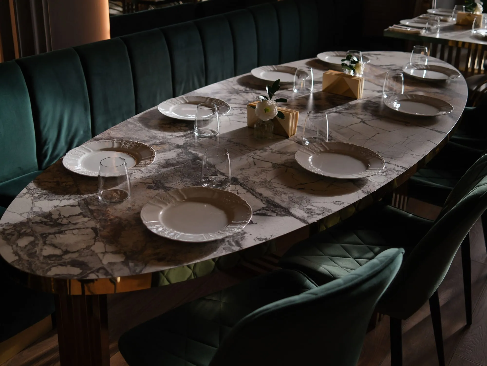 Marble table set for an elegant dinner